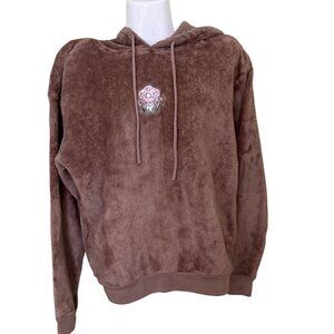 Plush Mushroom Hoodie  M Flowers Embroidery - M Cold Crush Hippie Boho